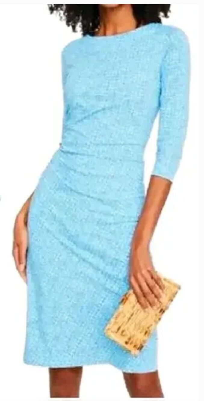 J. McLaughlin Sage Side Ruched Sheath Dress Blue Dulce DotCatalina Cloth // S